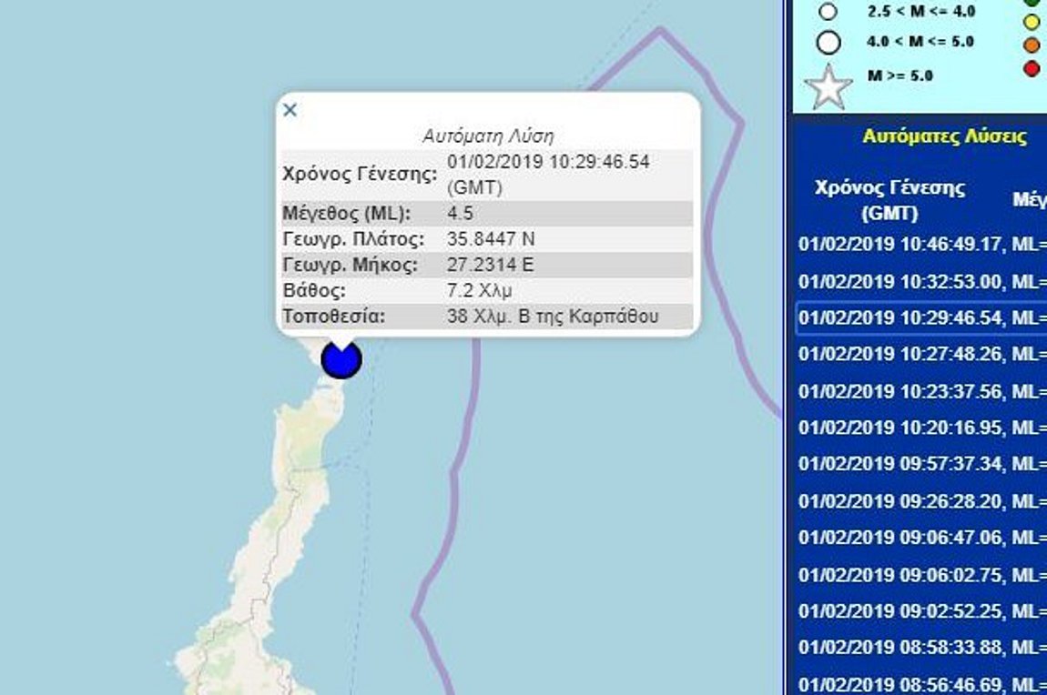 Δύο σεισμοί ταρακούνησαν την Κάρπαθο