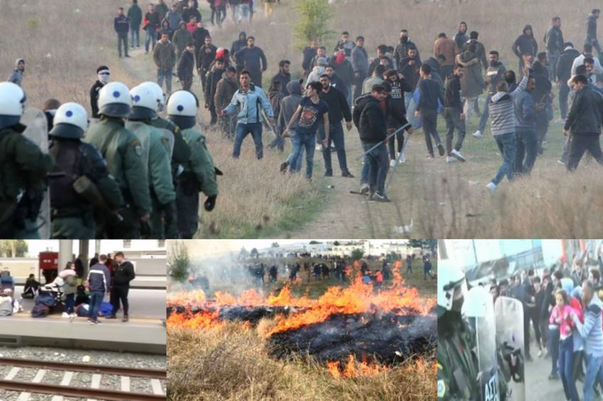 Μάχες αστυνομικών-προσφύγων, φωτιές και χημικά στα Διαβατά - Έβαλαν ασπίδα παιδί!