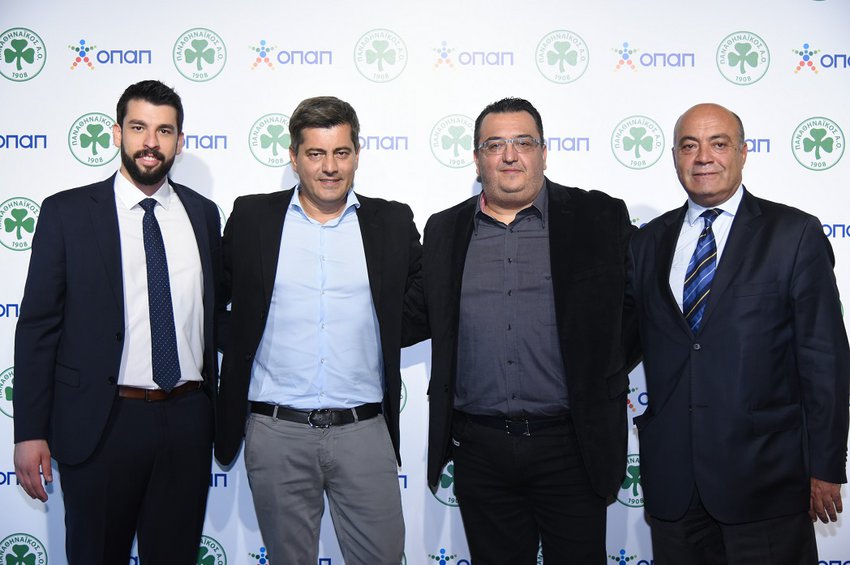 (από αριστερά): Σταύρος Ντίνος – Γενικός Διευθυντής Παναθηναϊκού Α.Ο., Οδυσσέας Χριστοφόρου - Αναπληρωτής Διευθύνων Σύμβουλος ΟΠΑΠ, Παναγιώτης Τριαντόπουλος - Αντιπρόεδρος & Διευθύνων Σύμβουλος DPG Group of Companies, Στέφανος Αυγουλέας - Αντιπρόεδρος Παναθηναϊκού Α.Ο. (από αριστερά): Σταύρος Ντίνος – Γενικός Διευθυντής Παναθηναϊκού Α.Ο., Οδυσσέας Χριστοφόρου - Αναπληρωτής Διευθύνων Σύμβουλος ΟΠΑΠ, Παναγιώτης Τριαντόπουλος - Αντιπρόεδρος & Διευθύνων Σύμβουλος DPG Group of Companies, Στέφανος Αυγουλέας - Αντιπρόεδρος Παναθηναϊκού Α.Ο.