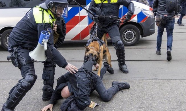 Ολλανδία: Σοκαριστικό βίντεο δείχνει σκύλο της Αστυνομίας να δαγκώνει με μανία διαδηλωτή | ενότητες, κόσμος