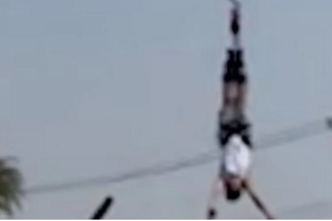 Moment tourist's bungee rope snaps, sending him plummeting into
