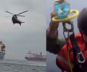 Σύγκρουση φορτηγών πλοίων στη Χίο: Η στιγμή που διασώστης του Λιμενικού κατεβαίνει από ελικόπτερο - ΒΙΝΤΕΟ