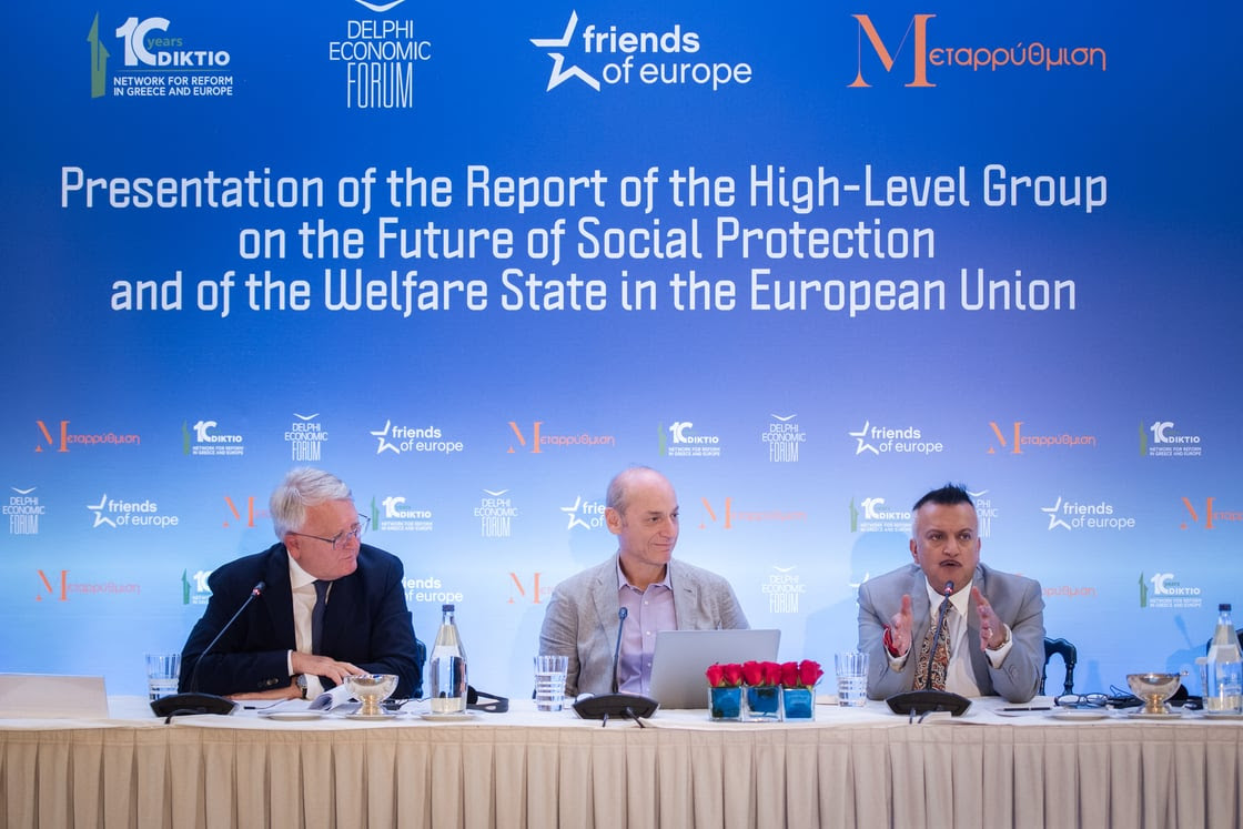 Απο αριστερά: Nicolas Schmit, EU Commissioner - Μάνος Ματσαγγάνης, Καθηγητής Politecnico di Milano - Dharmendra Kanani, Chief Operating Officer & Chief Spokesperson of Friends of Europe