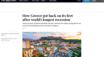 Times: Πώς η Ελλάδα στάθηκε ξανά στα πόδια της μετά από 10 χρόνια κρίσης