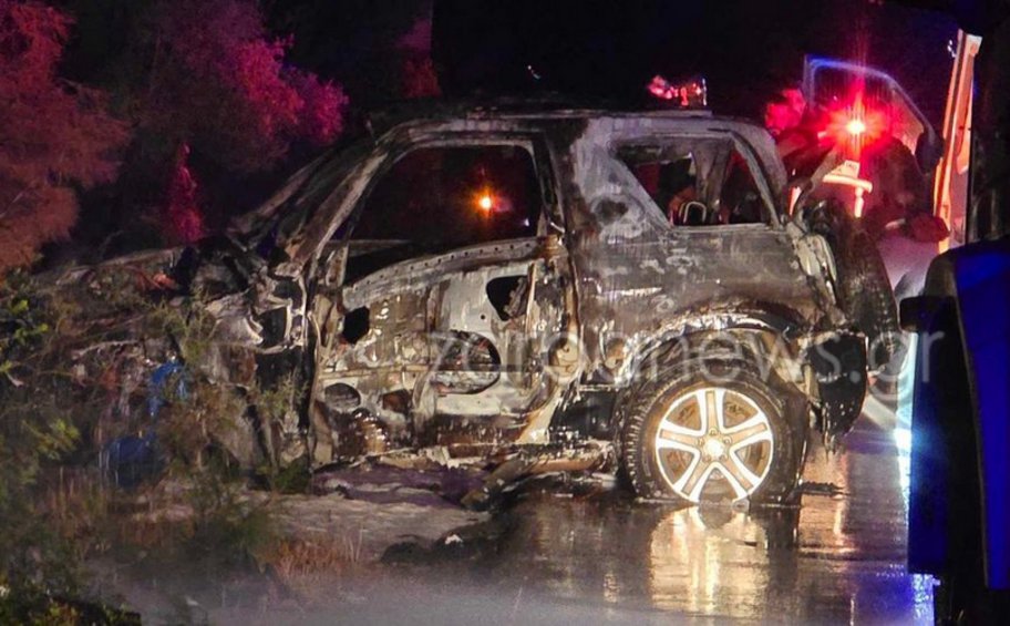 Σοβαρό τροχαίο στα Χανιά: Κάηκε ολοσχερώς αυτοκίνητο, απεγκλωβίστηκε από πολίτες ο οδηγός