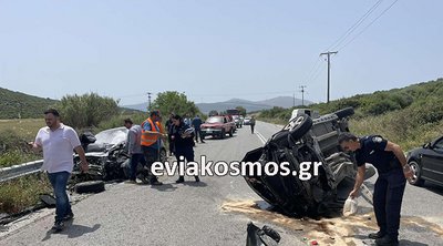 Τροχαίο στην Εύβοια: Αυτοκίνητο ανετράπη έπειτα από σύγκρουση - Δύο τραυματίες - Εικόνες 