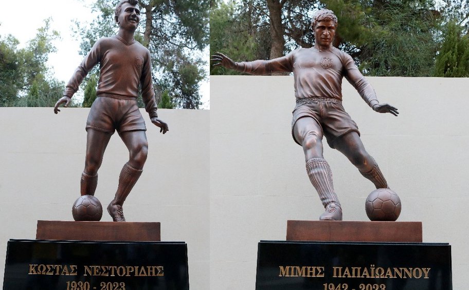 ΑΕΚ: Aποκαλυπτήρια των αγαλμάτων των Κώστα Νεστορίδη και Μίμη Παπαϊωάννου έξω από την OPAP Arena