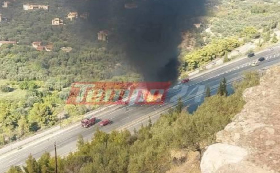 Εθνική Πατρών-Αθηνών: Νταλίκα κάηκε στη μέση του δρόμου - ΒΙΝΤΕΟ 